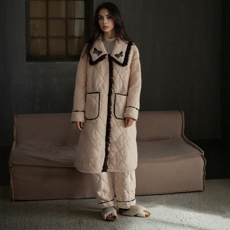 睡袍夹棉珊瑚睡衣女冬季轻奢原创