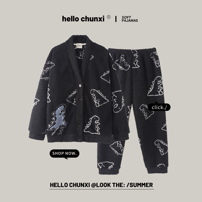 秋冬新款珊瑚绒睡衣男宽松大码