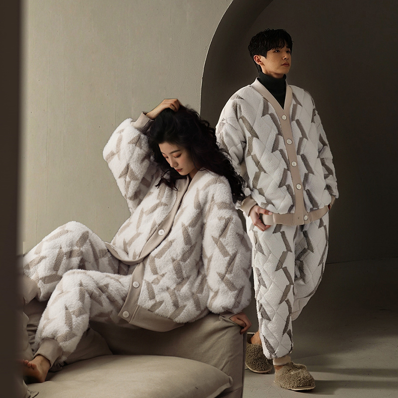 情侣夹棉超厚睡衣女珊瑚绒秋冬