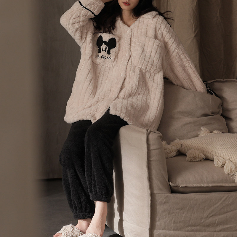 珊瑚绒睡衣女冬季加绒套装女童装