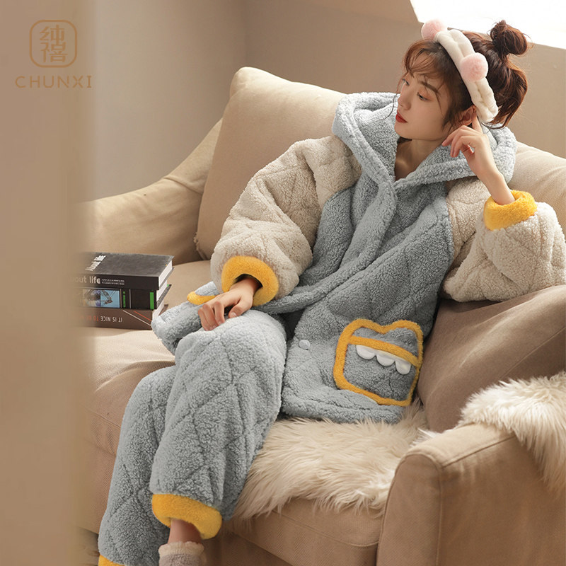 睡衣女冬季三层夹棉加绒加厚家居服女士卡通可爱大码胖mm恐龙套装,女士内衣/男士内衣/家居服,睡衣/家居服套装,淘宝优惠券,粉丝福利购,淘宝优惠卷