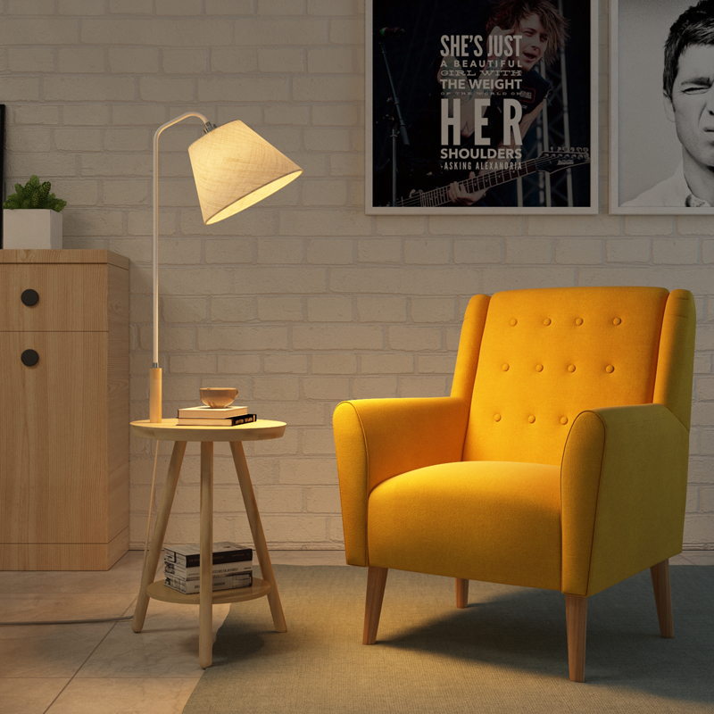 实木客厅卧室床头灯创意北欧ins遥控茶几落地台灯奶油风落地灯