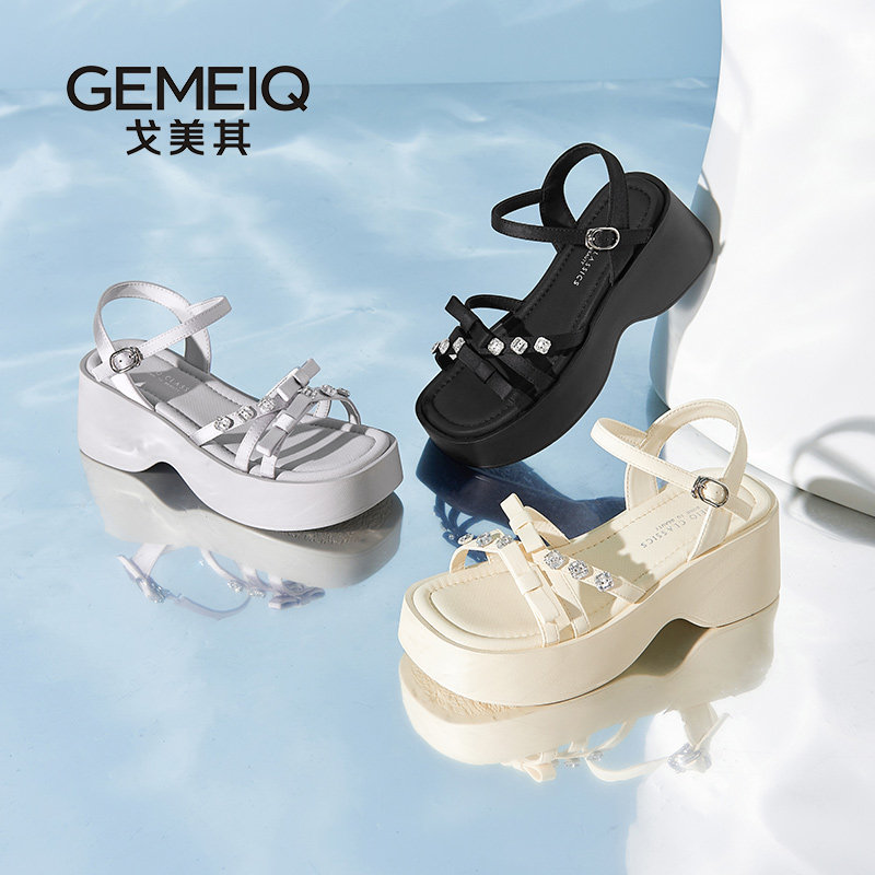 戈美其凉鞋小个子显高舒适上新夏厚底绝美一字带仙女风沙滩女凉鞋