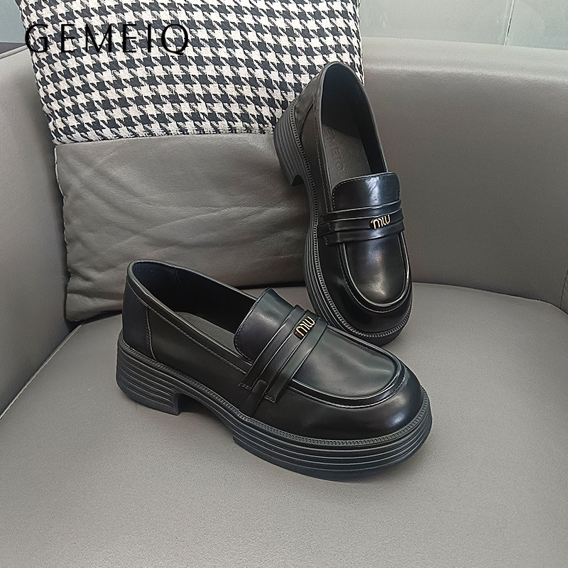 戈美其日系小皮鞋女秋季新款英伦风黑色厚底乐福鞋一脚蹬舒适单鞋,女鞋,浅口单鞋,淘宝优惠券,粉丝福利购,淘宝优惠卷
