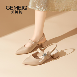 戈美其包头凉鞋女款夏季2026年新款尖头粗跟绝美半拖鞋外穿平单鞋