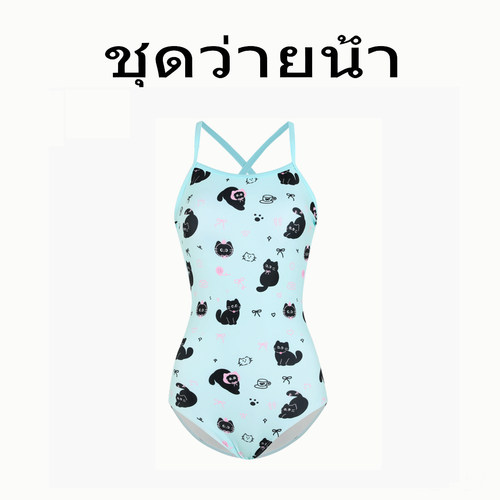 Naga swim多巴胺小猫咪连体泳衣女专业双层竞速显瘦遮肚游泳衣