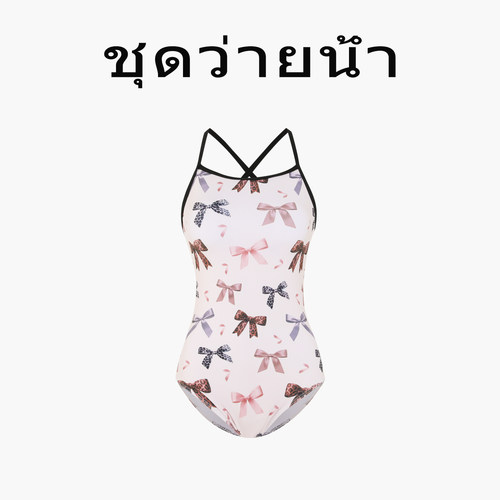 Naga swim泰式蝴蝶结双层低叉连体游泳衣女小众设计感竞速泳装