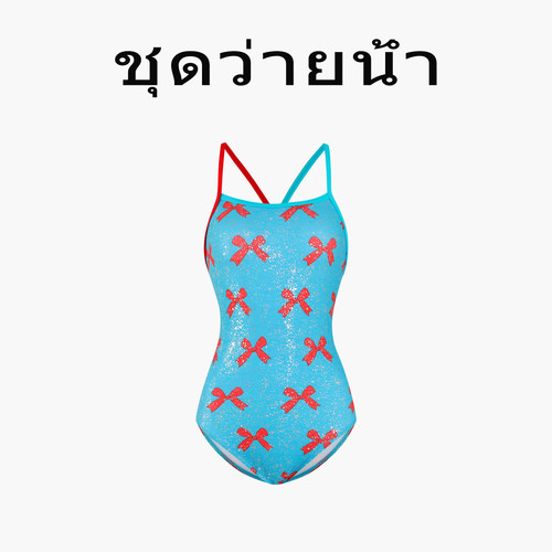 Naga swim泰式蝴蝶结连体泳衣少女单层莱卡竞速中低叉修身泳装