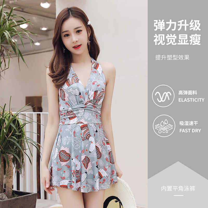 连体泳衣女性感波点平角裙式小胸聚拢新款夏季泡温泉泳装遮肚显瘦
