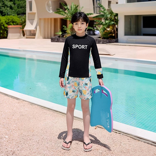 新款 长裤 岁儿童分体三件套泳衣长袖 防晒保守运动游泳衣 夏季