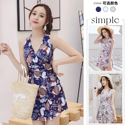 温泉裙式性感聚拢露背韩国游泳衣