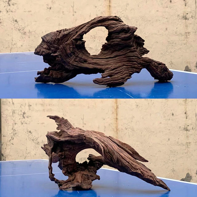 鱼缸沉木造景摆件紫柚木拱桥