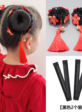 儿童新年丸子头发圈宝宝过年喜庆流苏发饰铃铛假发蝴蝶结头饰2025