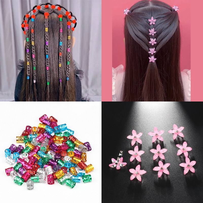 2022酷潮女童脏辫发扣嘻哈朋克小辫子点缀头饰发夹铝环扣网红配饰