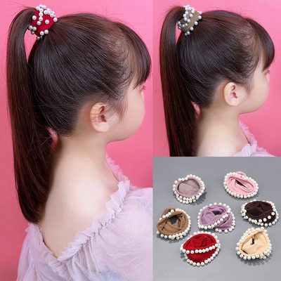 气质珍珠毛巾发圈女童公主扎马尾不伤发柔软面膜发绳边缘钉珠头饰