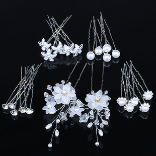 复古水钻珍珠U型发簪儿童新娘编发头花发卡古风汉服插梳优雅头饰