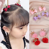 亲子发饰女童双面蝴蝶结皇冠小抓夹毛绒碎发刘海对夹发卡宝宝头饰