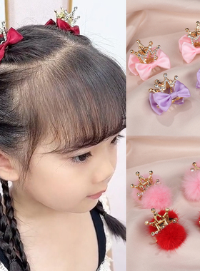 亲子发饰女童双面蝴蝶结皇冠小抓夹毛绒碎发刘海对夹发卡宝宝头饰