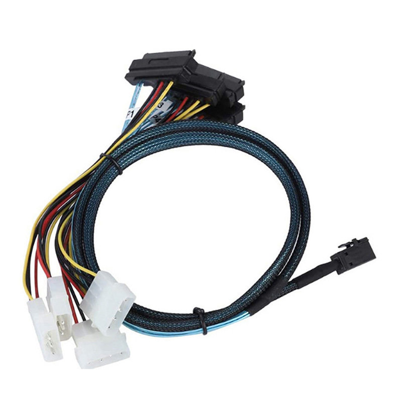MINI SAS HD SFF-8643转4X SAS SFF-8482带POWER服务器高速连接线