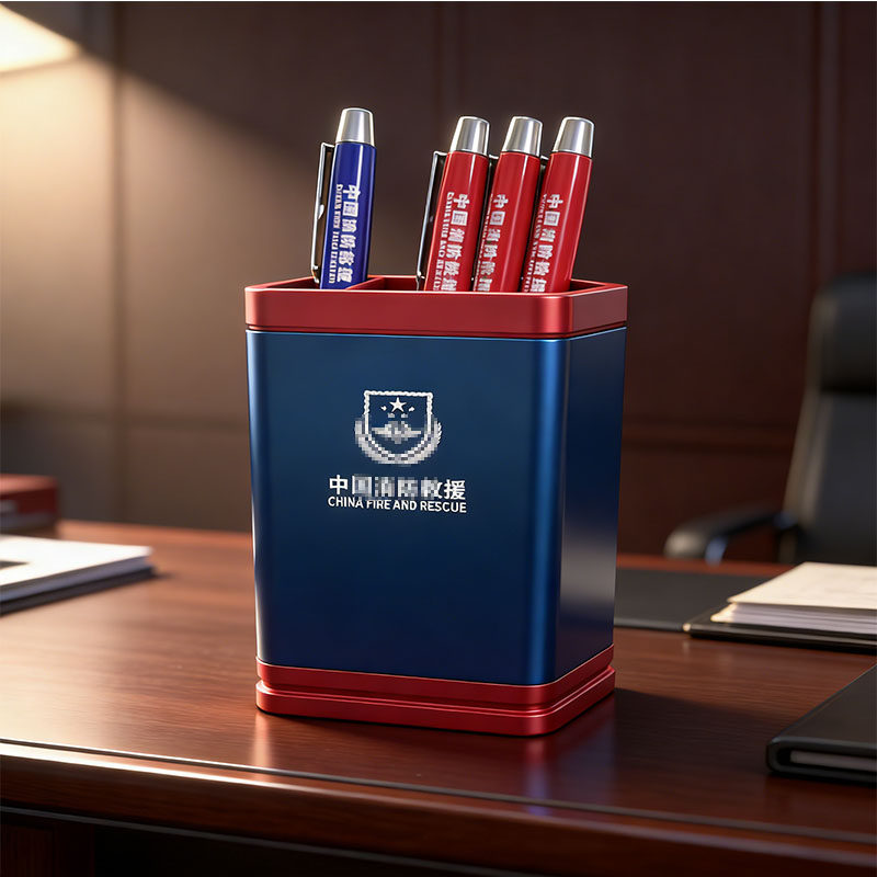 消防员纪念品红蓝朋友摆件金属铝合金商务礼品办公创意笔筒高档时,节庆用品/礼品,笔筒,淘宝优惠券,粉丝福利购,淘宝优惠卷