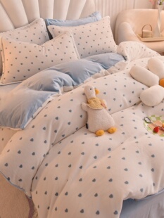 冬款牛奶绒四件套保暖珊瑚绒加厚双面绒爱心印花简约床单被套床上