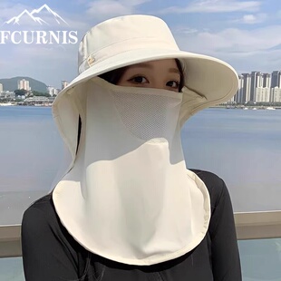 日本全方位防晒帽面罩一体护颈防紫外线透气遮脸太阳养蜂人遮阳帽
