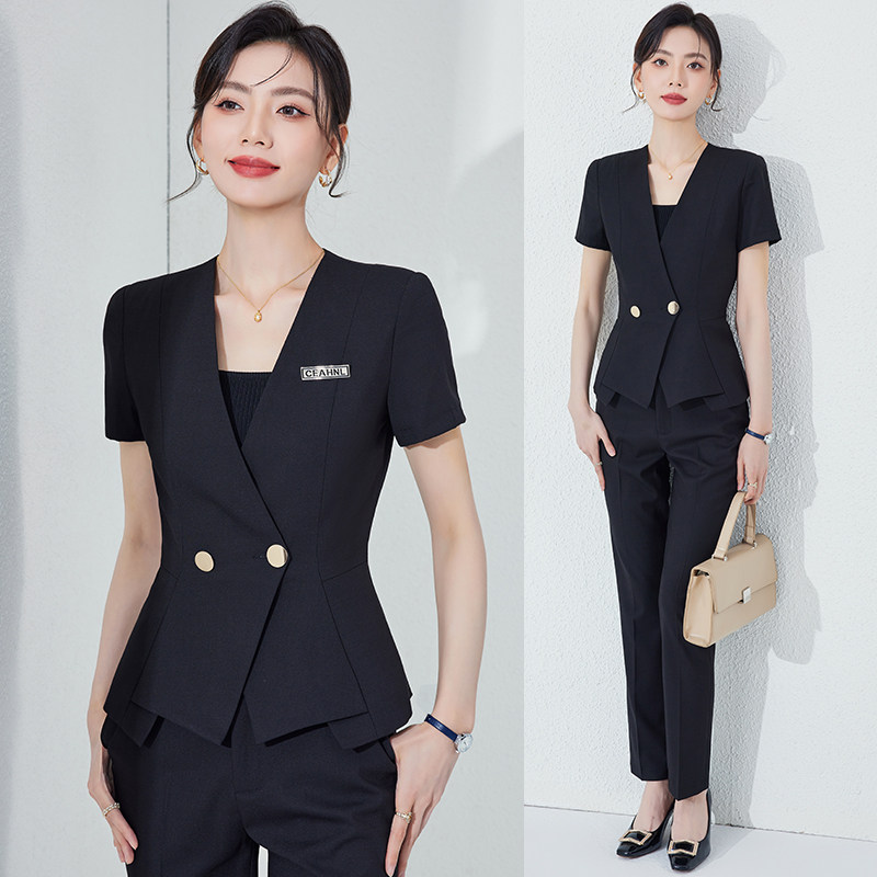 夏季西装套装女薄款短袖职业装高端酒店经理前台接待珠宝店工作服