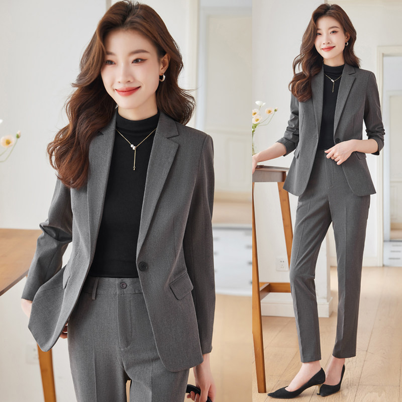 灰色西装套装女2025新款春秋季高级感轻职场通勤面试正装职业西服