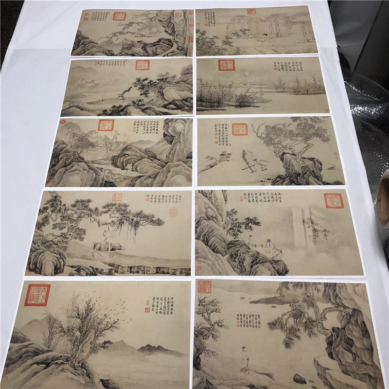 明唐伯虎唐寅山水人物画册十开名家国画微喷真迹复制学习临摹画稿