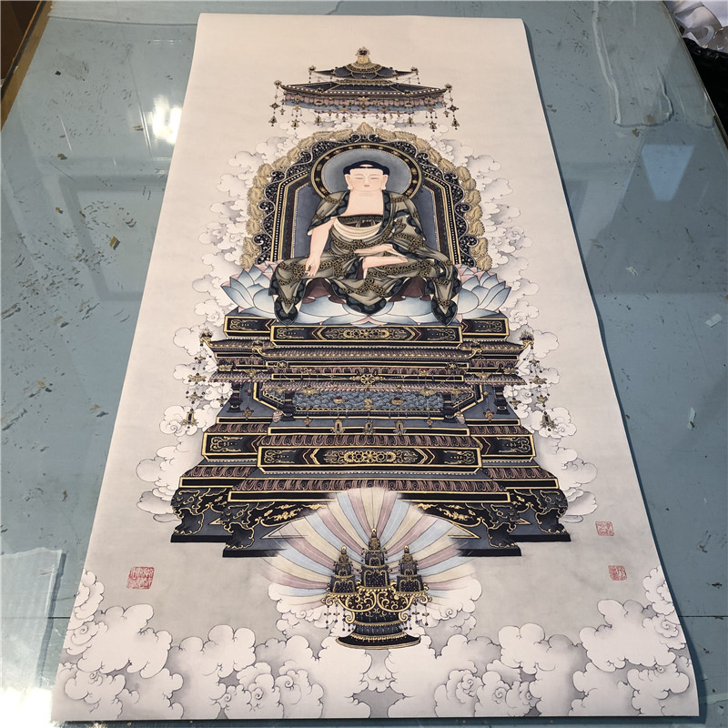 夏荆山 释迦摩尼人物立轴佛像佛画复古怀旧微喷复制装饰画编号158