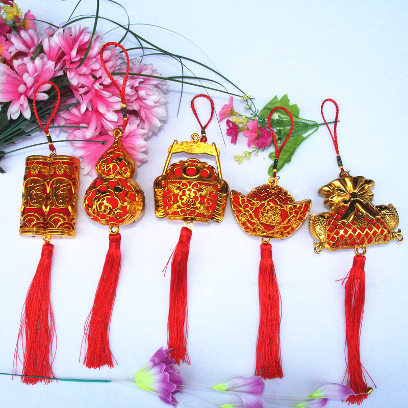 新款金色菠萝挂件子孙桶钱袋装饰 双鱼中国结挂饰 结婚新年金元宝