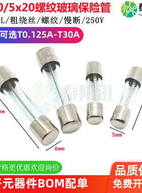 6x30/5x20螺纹玻璃保险管粗绕丝延时慢断T0.31512466830A安熔断器