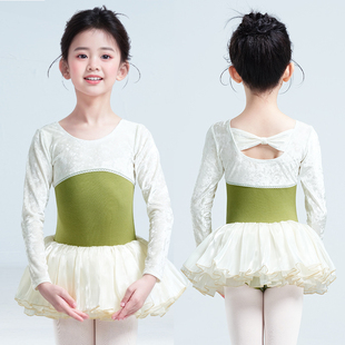 女童芭蕾舞裙秋冬季丝绒中国舞练功服儿童舞蹈服长袖跳舞蓬蓬纱裙