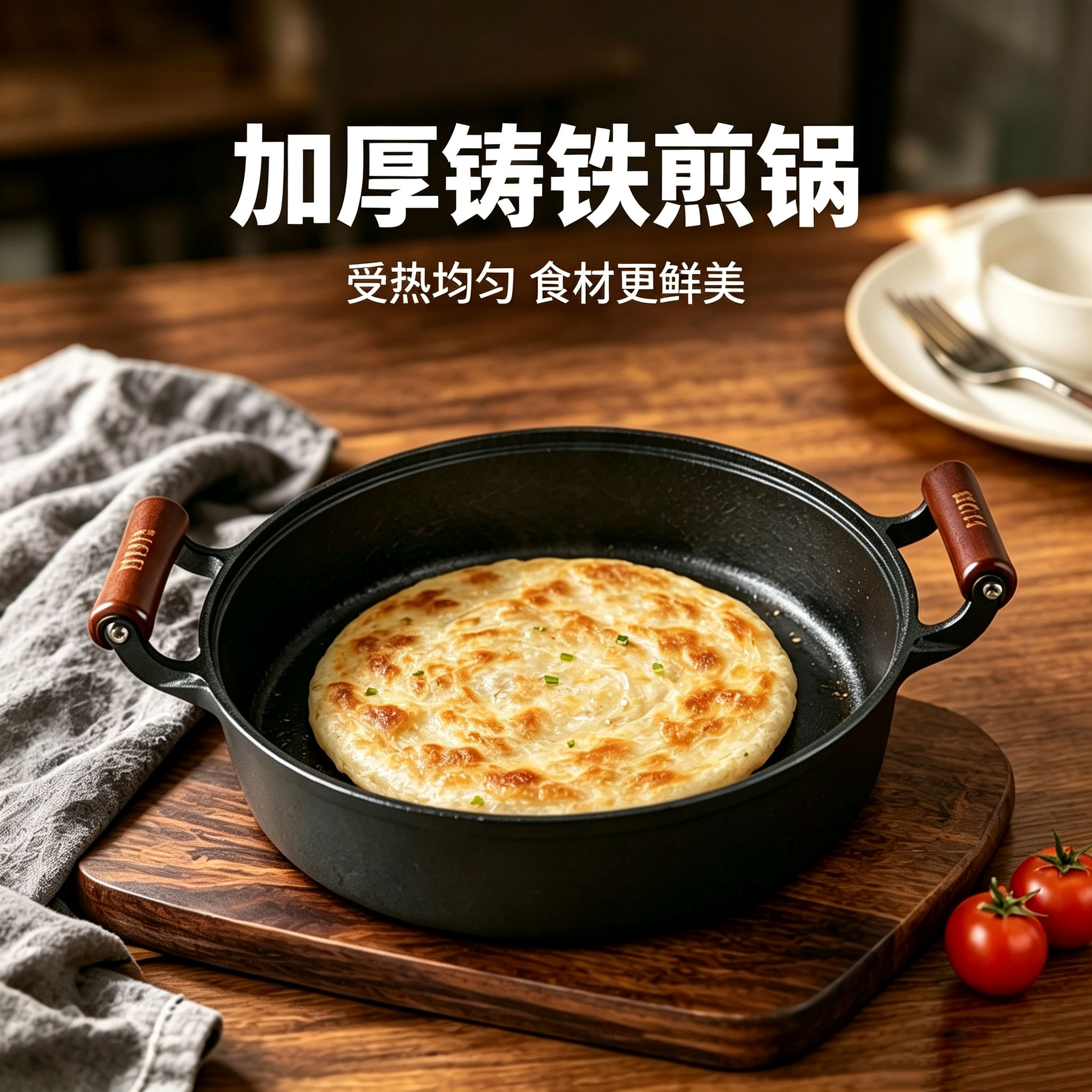 厨时代铸铁平底煎锅家用无涂层不粘锅水煎包牛排通用加厚烙饼锅