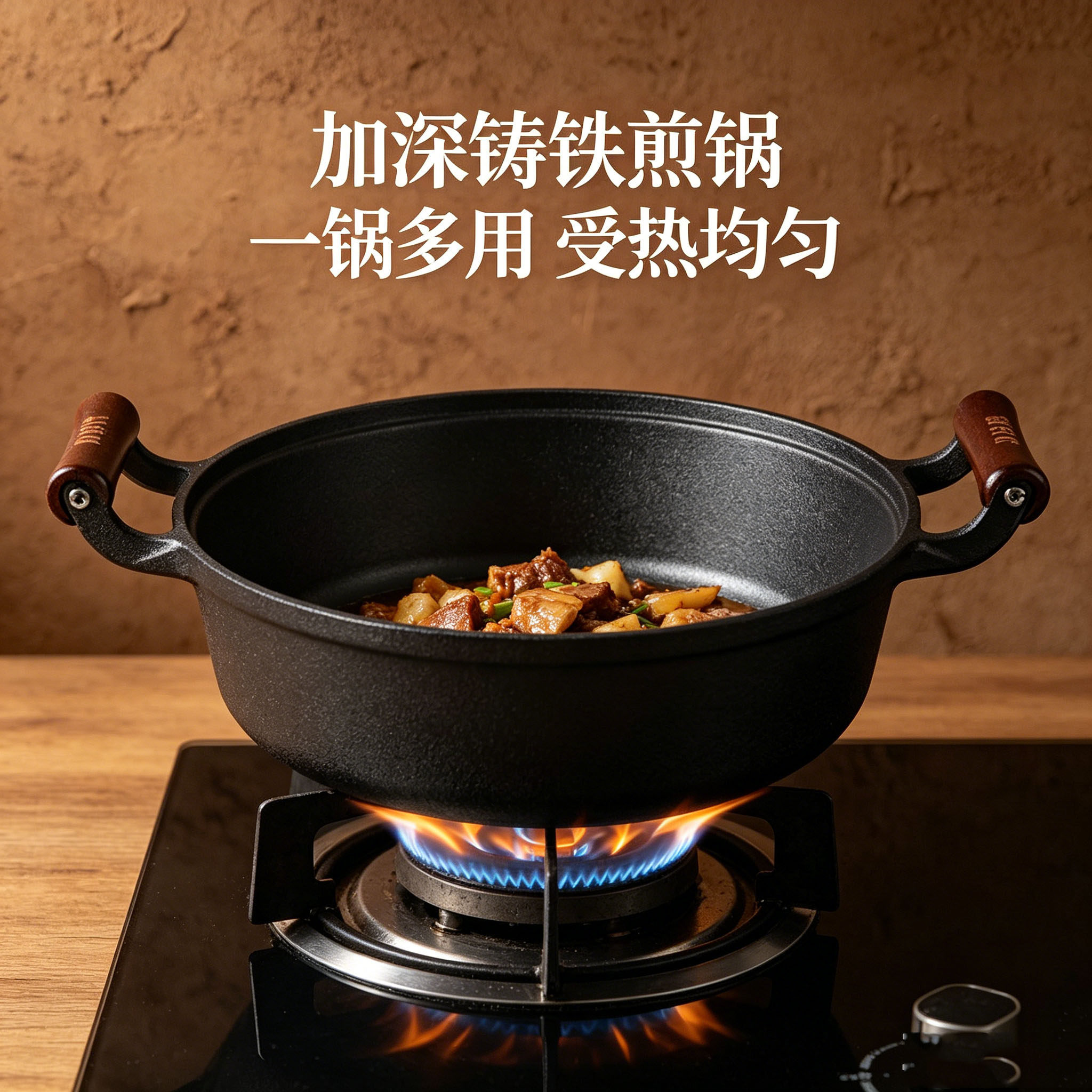 铸铁平底锅无涂层不粘家用煎锅生铁烙饼锅汤锅炖锅水煎包加厚通用