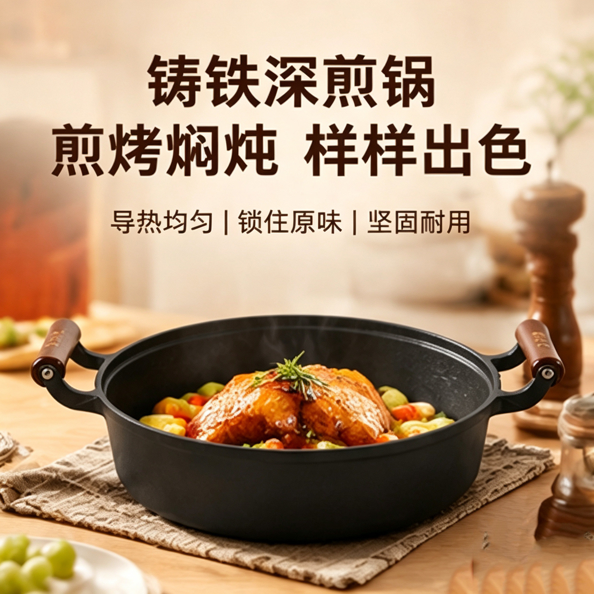 厨时代铸铁平底煎锅家用无涂层不粘锅水煎包牛排通用加厚烙饼锅