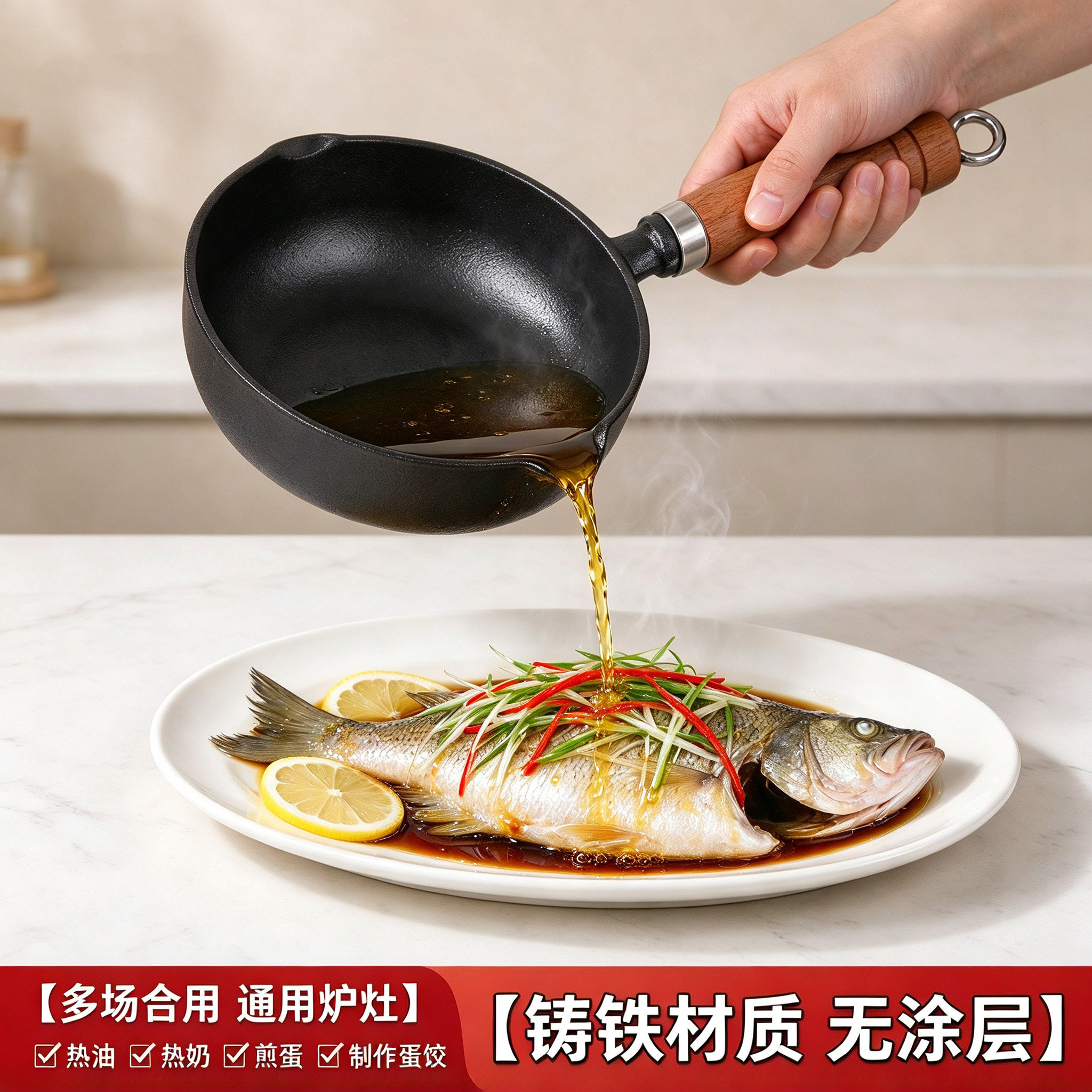 新款泼油热油小锅迷你铸铁煎蛋锅平底锅烧油淋油浇油专用小铁锅