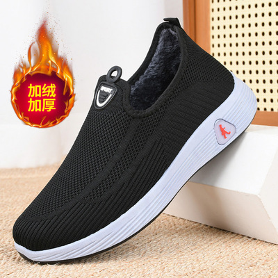 棉鞋男款冬季2025新款一脚蹬外穿户外爸爸男生冬天加绒加厚男黑色