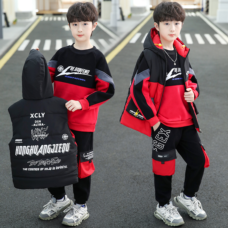 男童加绒套装秋冬装2025新款儿童装三件套中大童男孩衣服帅气休闲