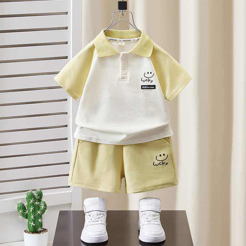 男童夏季polo衫套装2026新款儿童短袖小宝宝韩系帅气t恤两件套潮