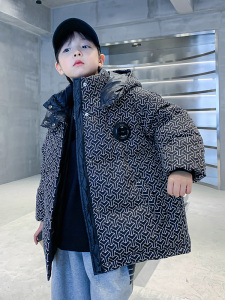 男童冬季韩系满印加厚羽绒服2023新款中大儿童冬装防风免洗外套潮