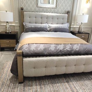 美克新款art家具美家新都会柱子床美式轻奢棉麻实木床实木床定制