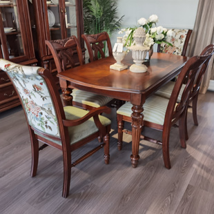 美克美式美家新维多利亚餐台 美式实木复古长方形餐桌椅定制餐桌