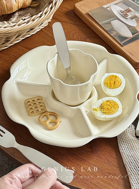 可爱花朵分格餐盘陶瓷儿童早餐减脂分餐盘大人盘子小吃盘