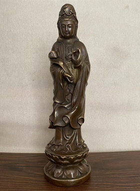 黄铜慈航道人摆件如意观音工艺品观世音菩萨站像观音铜像摆设品