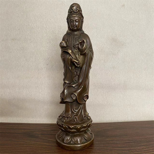 黄铜慈航道人摆件如意观音工艺品观世音菩萨站像观音铜像摆设品
