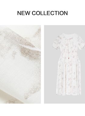 优雅印花连衣裙，泡泡袖设计 L1F28136