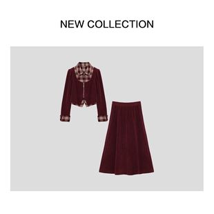 法式文艺拼接上衣+裙子套装 D3558022