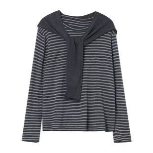 时尚条纹长袖T恤披肩搭配 T3538009M-8009