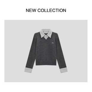 简约高级拼接POLO领毛衣 X5556005